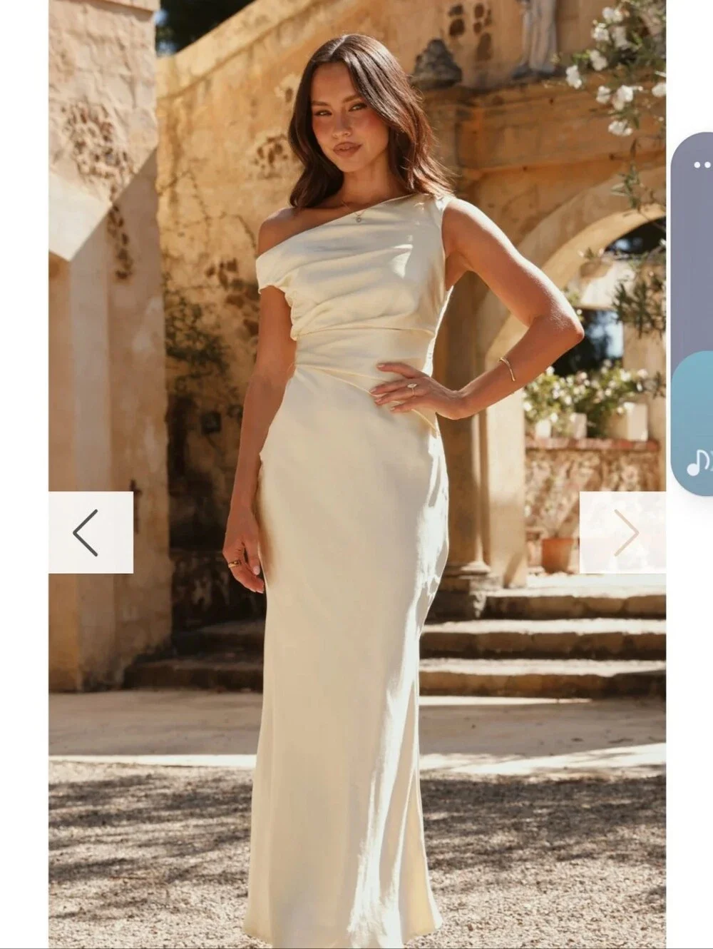 Asymmetrical One-Shoulder Yellow Satin Gown - Picture 4 of 10